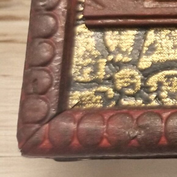 Wooden Treasure Chest Box W/Bronze Color Floral Antique Style Spiritual God Box - Picture 12 of 16